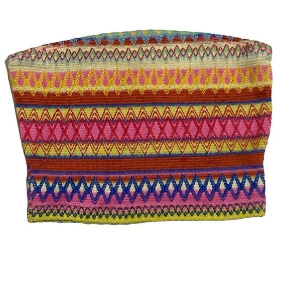 SHEIN Multicolored Geometric Pattern Embroidered Boho Crop Tube Top Sz Small - Picture 1 of 9
